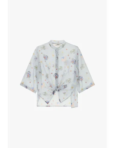 Patterned Blouse with Tie Front and Wide Sleeves Dixie