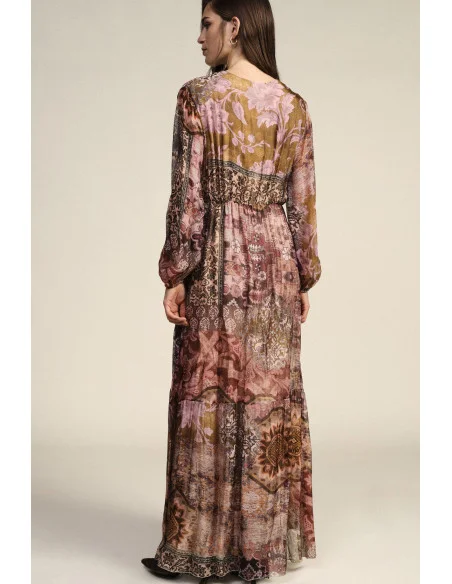 Robe longue imprimée patchwork avec décolleté en V Dixie