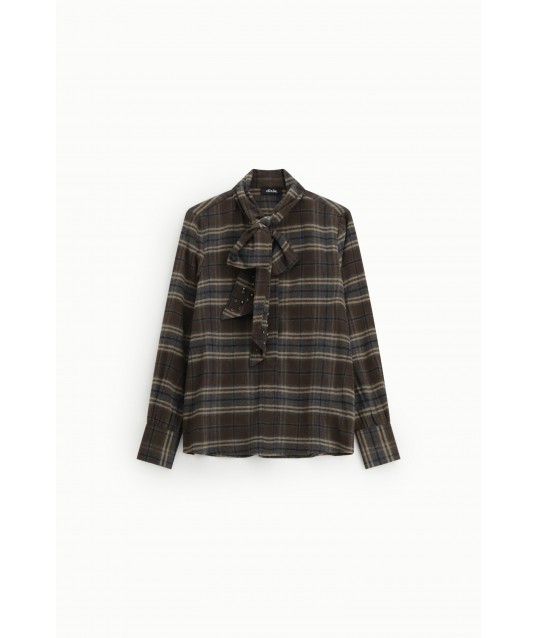 Camicia A Quadri Con Fiocco Collo E Maniche Lunghe Dixie