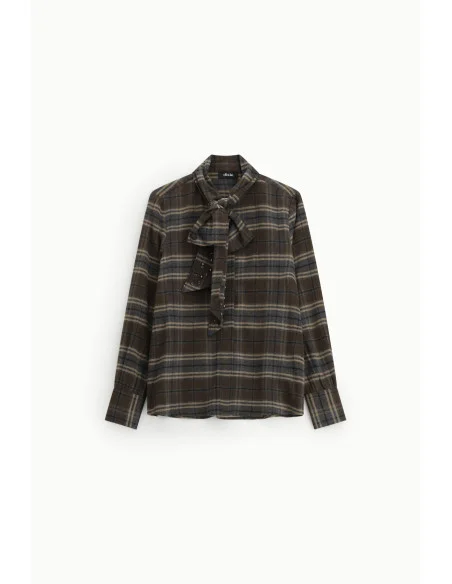 Plaid Blouse with Bow, Collar and Long Sleeves Dixie