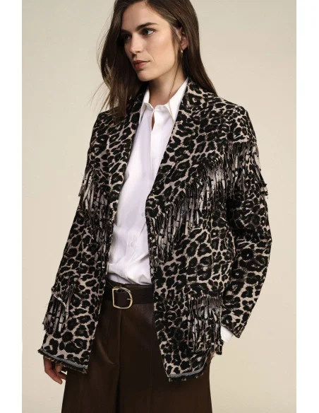 Blazer à motif animalier avec franges décoratives Dixie