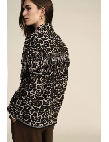 Animal Print Blazer with Decorative Fringes Dixie