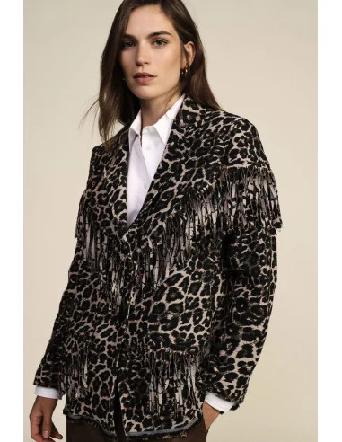 Animal Print Blazer with Decorative Fringes Dixie