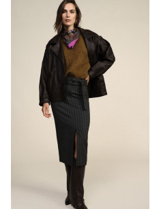 Dixie Striped Skirt with Belt and Front Slit - Vestiti Firmati Life...