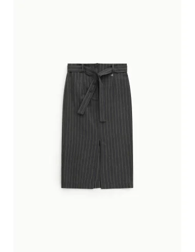 Striped Skirt with Belt and Front Slit Dixie