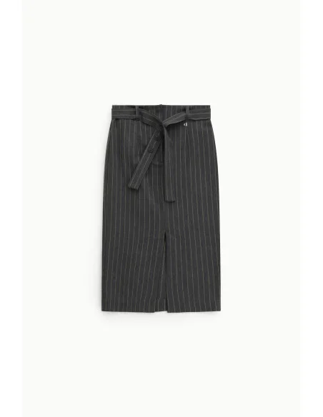 Striped Skirt with Belt and Front Slit Dixie