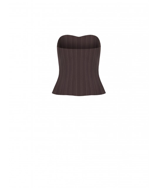 Rinascimento-Style Pinstriped Banded Corset Top with Gold Buttons