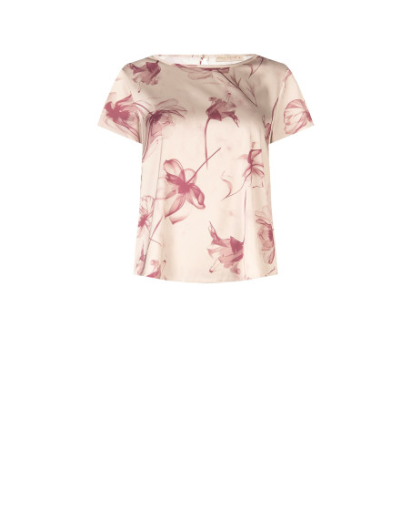 Blusa Ampia E Fluida In Raso A Fiori Grandi Rinascimento