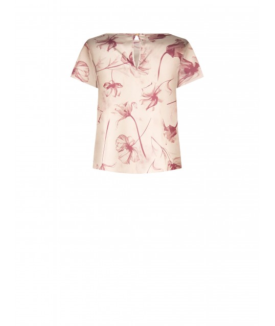 Blouse ample et fluide en satin à grands motifs floraux « Rinascimento »