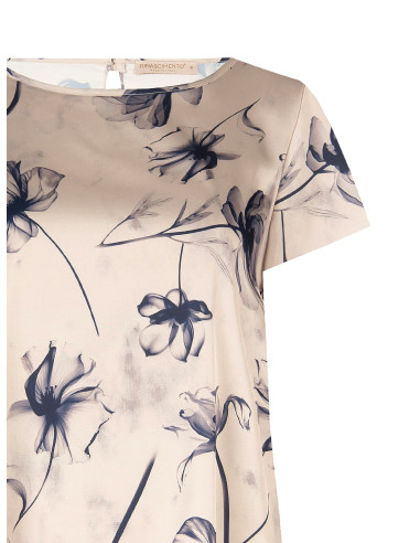 Blusa Ampia E Fluida In Raso A Fiori Grandi Rinascimento