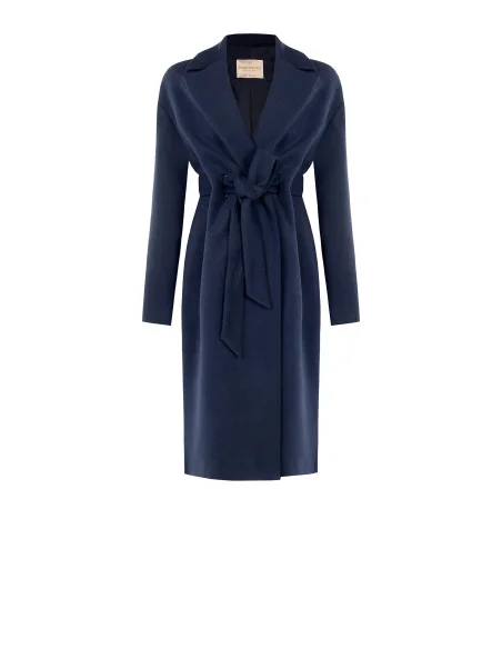 Long Buttonless Wool Duster Coat with Matching Belt by Rinascimento