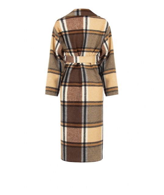 Long Check-Patterned Duster Coat Without Buttons and with Large Pockets by Rinascimento
