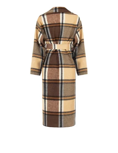 Long Check-Patterned Duster Coat Without Buttons and with Large Pockets by Rinascimento