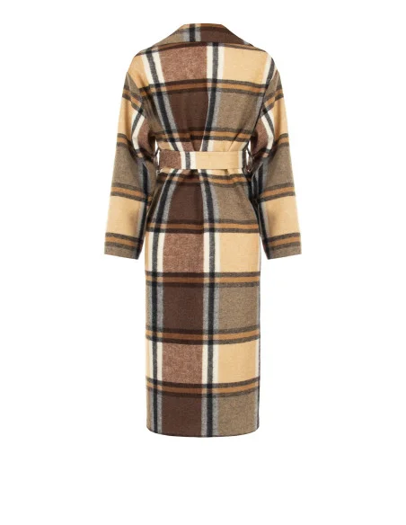 Cappotto Lungo Spolverino Motivo Check Senza Bottoni Con Maxi Tasche Rinascimento