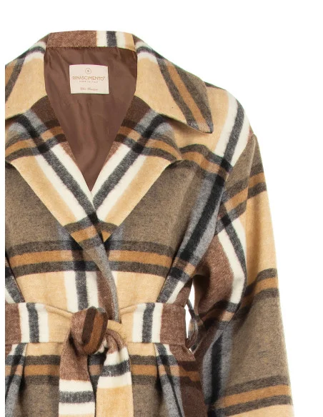 Cappotto Lungo Spolverino Motivo Check Senza Bottoni Con Maxi Tasche Rinascimento