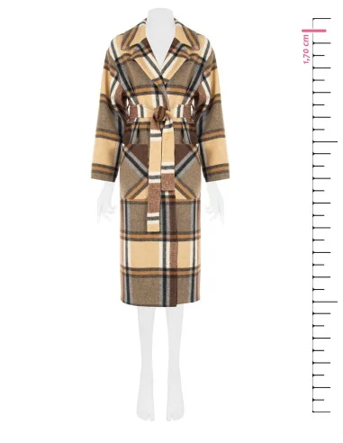Cappotto Lungo Spolverino Motivo Check Senza Bottoni Con Maxi Tasche Rinascimento