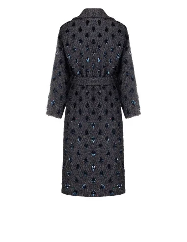Manteau long, doudoune en laine bouclée mélangée, avec perles et lurex « Rinascimento »