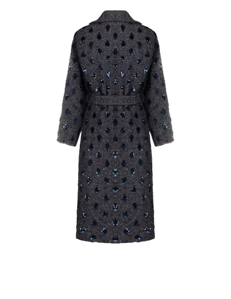 Cappotto Lungo Spolverino In Misto Lana Bouclé Con Perline E Lurex Rinascimento