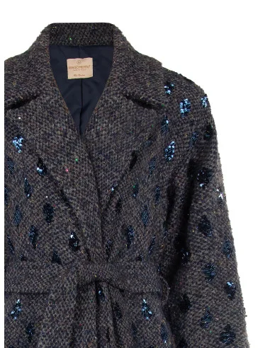 Cappotto Lungo Spolverino In Misto Lana Bouclé Con Perline E Lurex Rinascimento
