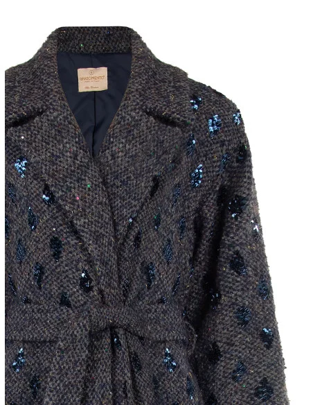 Long Bouclé Wool-Blend Duster Coat with Beads and Lurex by Rinascimento