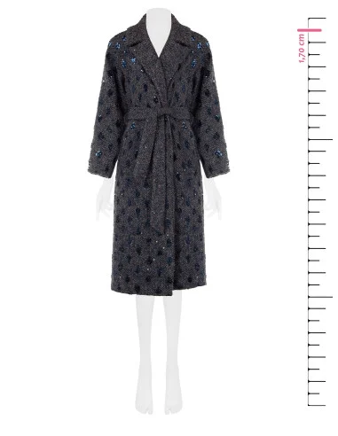 Manteau long, doudoune en laine bouclée mélangée, avec perles et lurex « Rinascimento »
