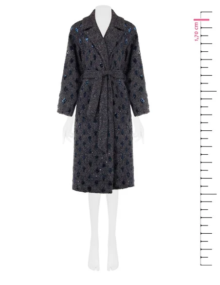 Long Bouclé Wool-Blend Duster Coat with Beads and Lurex by Rinascimento