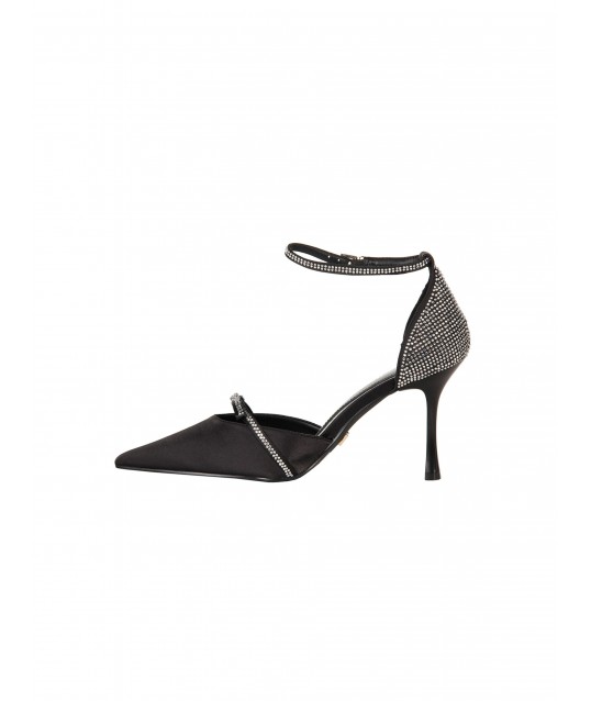 Rinascimento Pointed-Toe Satin Sandals with Rhinestone Details
