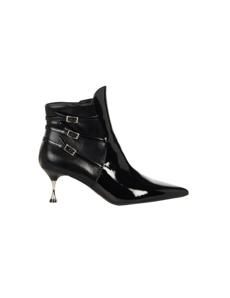 Bottines à bout pointu en vernis brillant avec lanières décoratives « Rinascimento »