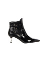 Pointed-toe ankle boots in glossy patent leather with decorative straps – Rinascimento
