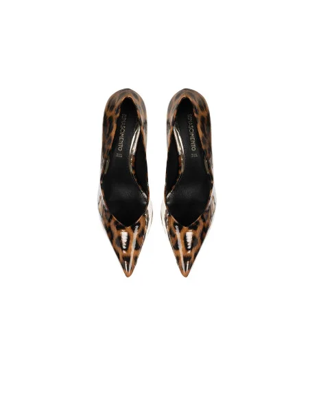 Shiny Spotted Stiletto Pumps with Low Metal Heels – Rinascimento