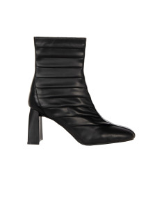 Rinascimento Pleated Faux-Leather Pointed-Toe Ankle Boots with Square Heel
