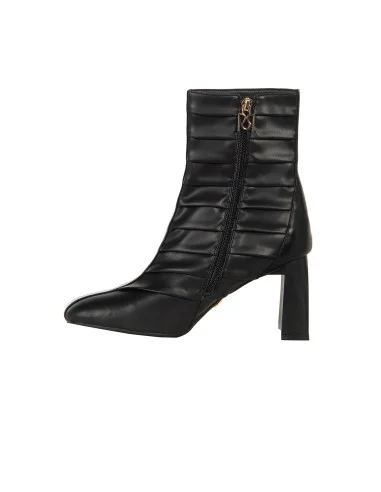 Rinascimento Pleated Faux-Leather Pointed-Toe Ankle Boots with Square Heel