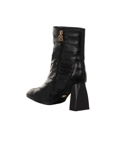 Rinascimento Pleated Faux-Leather Pointed-Toe Ankle Boots with Square Heel