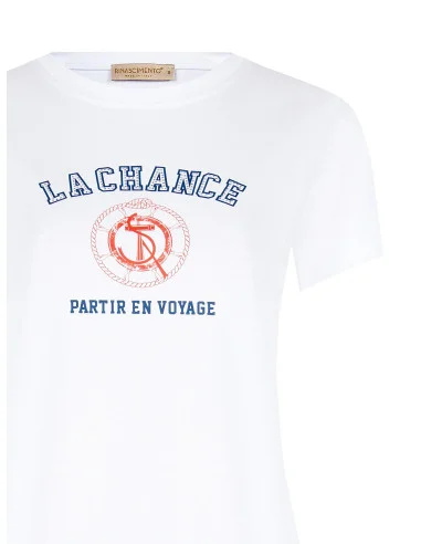 T-Shirt Regular In Misto Cotone Con Stampa Navy E Strass Rinascimento