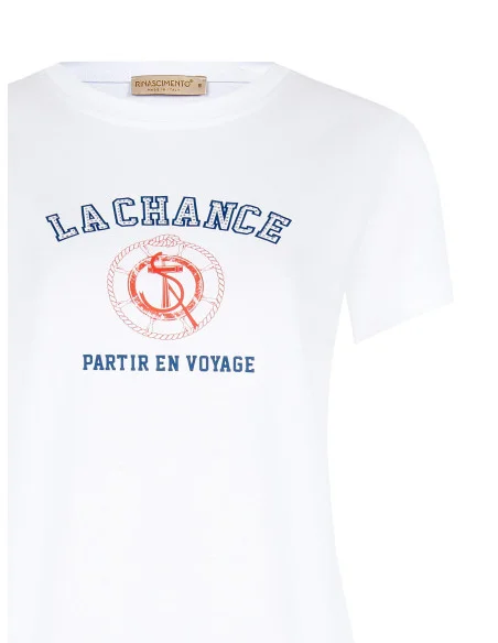 Regular-fit T-shirt in a cotton blend with a navy print and ‘Rinascimento’ rhinestones