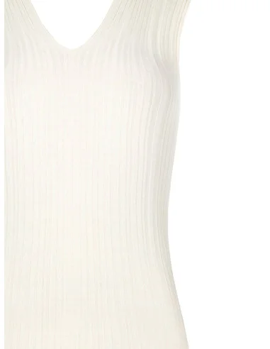 Robe moulante en maille légère plissée, effet côtelé, avec double encolure en V « Rinascimento »