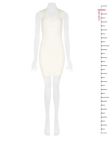 Abito Aderente In Maglia Leggera Plissè Effetto A Coste Con Doppio Scollo A V Rinascimento