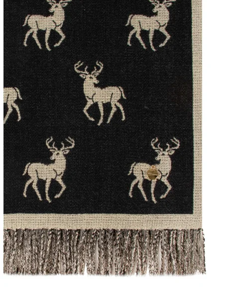 Sciarpa Jacquard Motivo Cervi Con Frange Rinascimento