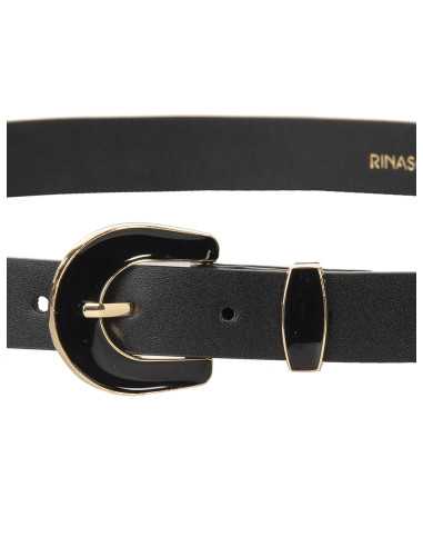 Slim Faux Leather Belt with RR Logo and Tone-on-Tone Polished Buckl...