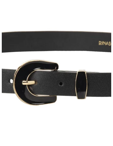 Thin Faux-Leather Belt With RR Logo And Glossy Tone-On-Tone Buckle Rinascimento