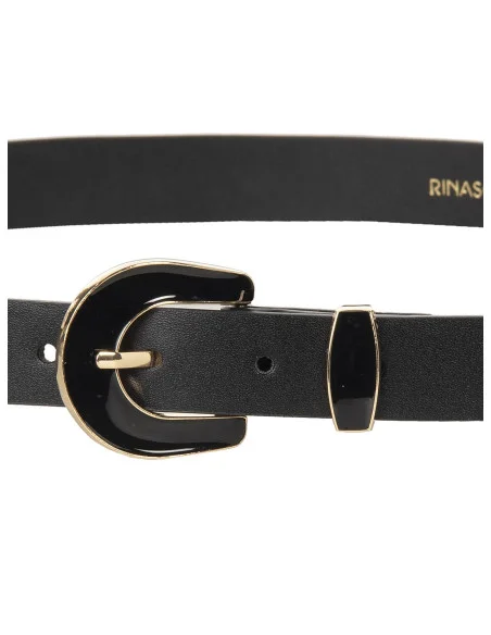 Ceinture fine en similicuir avec logo RR et boucle brillante ton sur ton Rinascimento