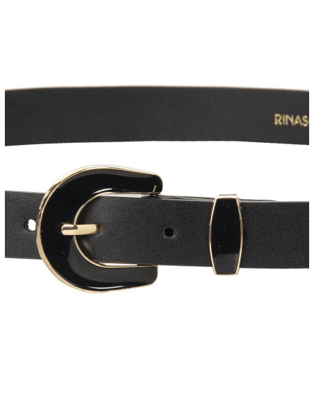 Slim Faux Leather Belt with RR Logo and Tone-on-Tone Polished Buckl...