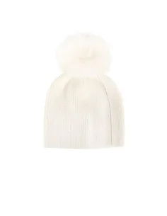 Bonnet en mélange de viscose et d’angora avec motif en lurex et pompon en fausse fourrure Rinascimento