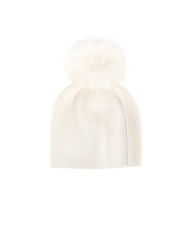 Viscose and angora blend hat with lurex trim and faux fur pom-poms ...