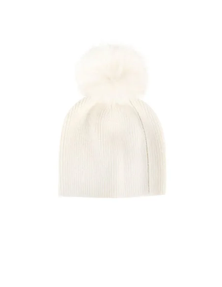 Viscose and Angora Blend Beanie with Lurex Detail and Faux Fur Pom-Pom Rinascimento