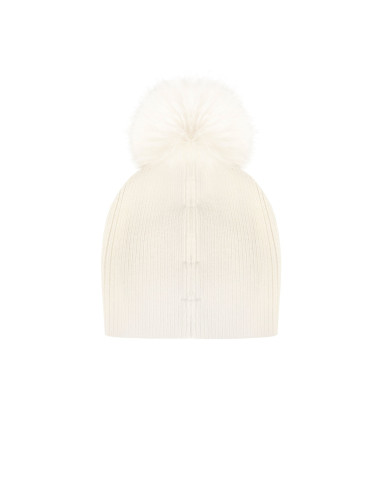 Viscose and angora blend hat with lurex trim and faux fur pom-poms ...