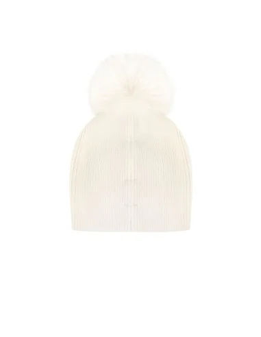 Viscose and Angora Blend Beanie with Lurex Detail and Faux Fur Pom-Pom Rinascimento