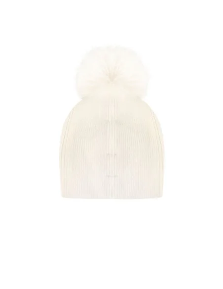 Bonnet en mélange de viscose et d’angora avec motif en lurex et pompon en fausse fourrure Rinascimento