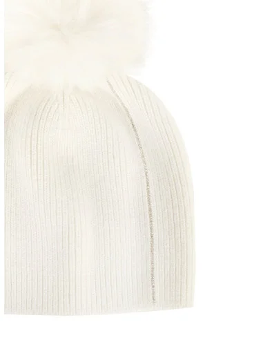 Cuffia In Misto Viscosa E Angora Con Decoro In Lurex E Pon Pon In Pelliccia Sintetica Rinascimento