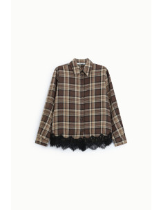 Chemise à carreaux avec bordure en dentelle et manches longues, s'il vous plaît 2